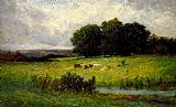 Scene Canvas Paintings - Bright Scene of Cattle near Stream